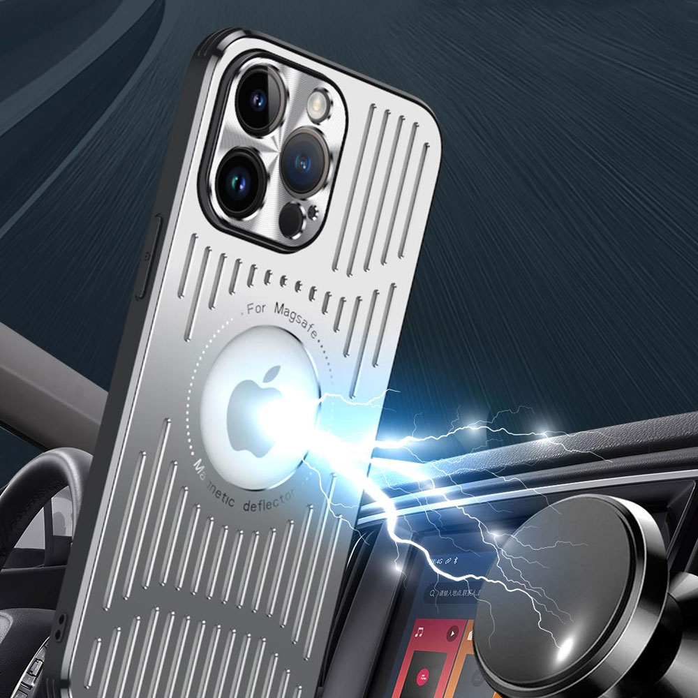 Etui do iPhone 14 Pro Metal Defender z osłoną aparatu, metalowe z widocznym logo, srebrne