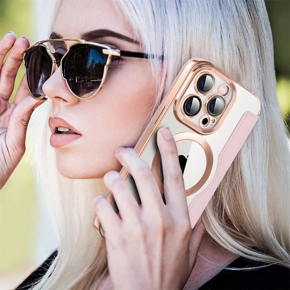 Etui do iPhone 15 Pro Max typu książka Book Magsafe Lens Protect, z klapką, różowe