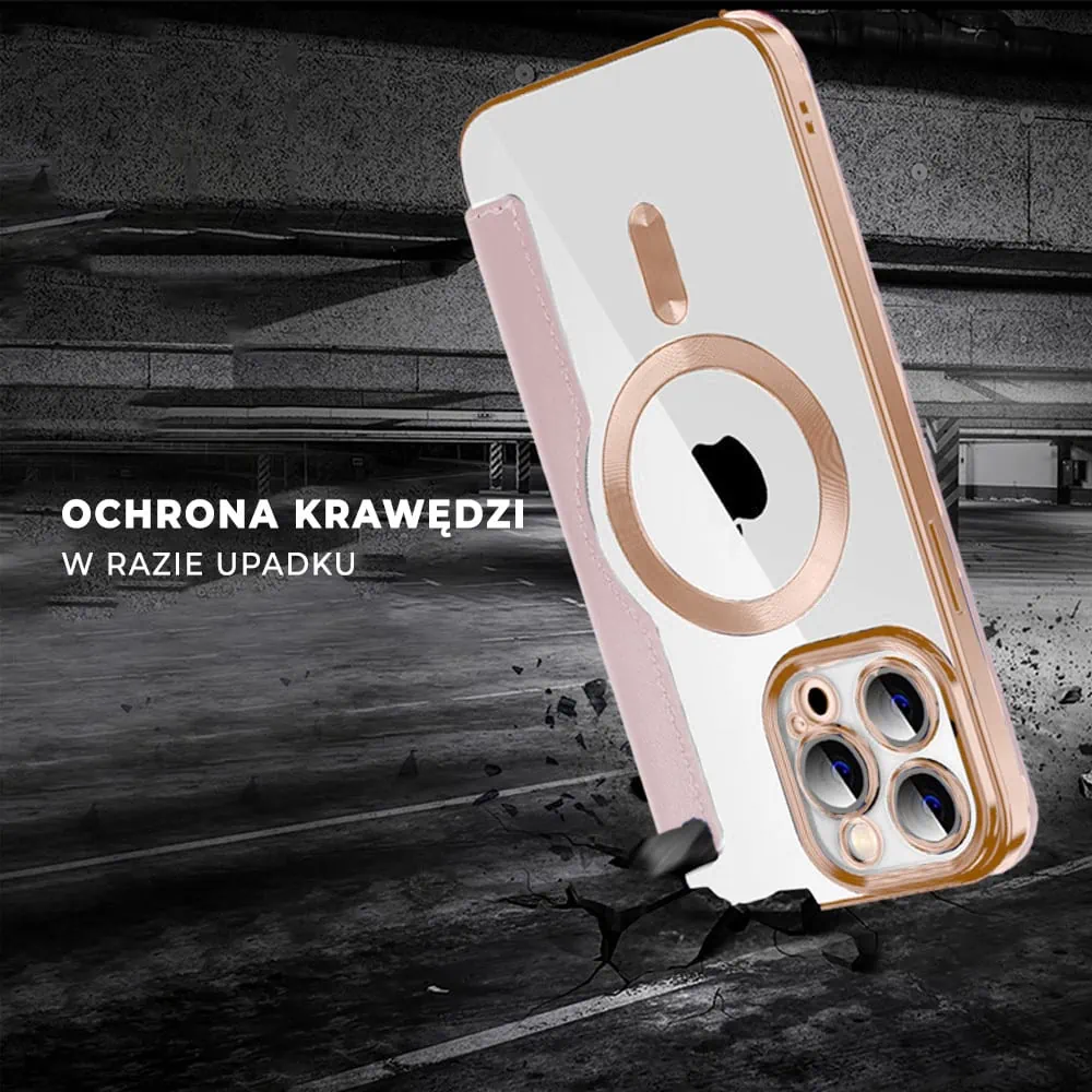 Etui do iPhone 15 Pro typu książka Book Magsafe Lens Protect, z klapką, różowe