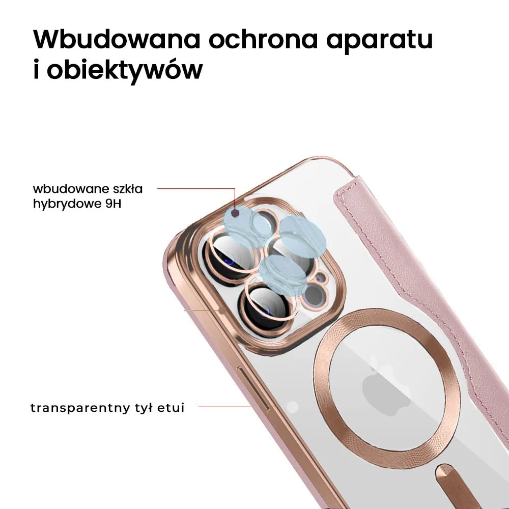 Etui do iPhone 15 Pro typu książka Book Magsafe Lens Protect, z klapką, różowe