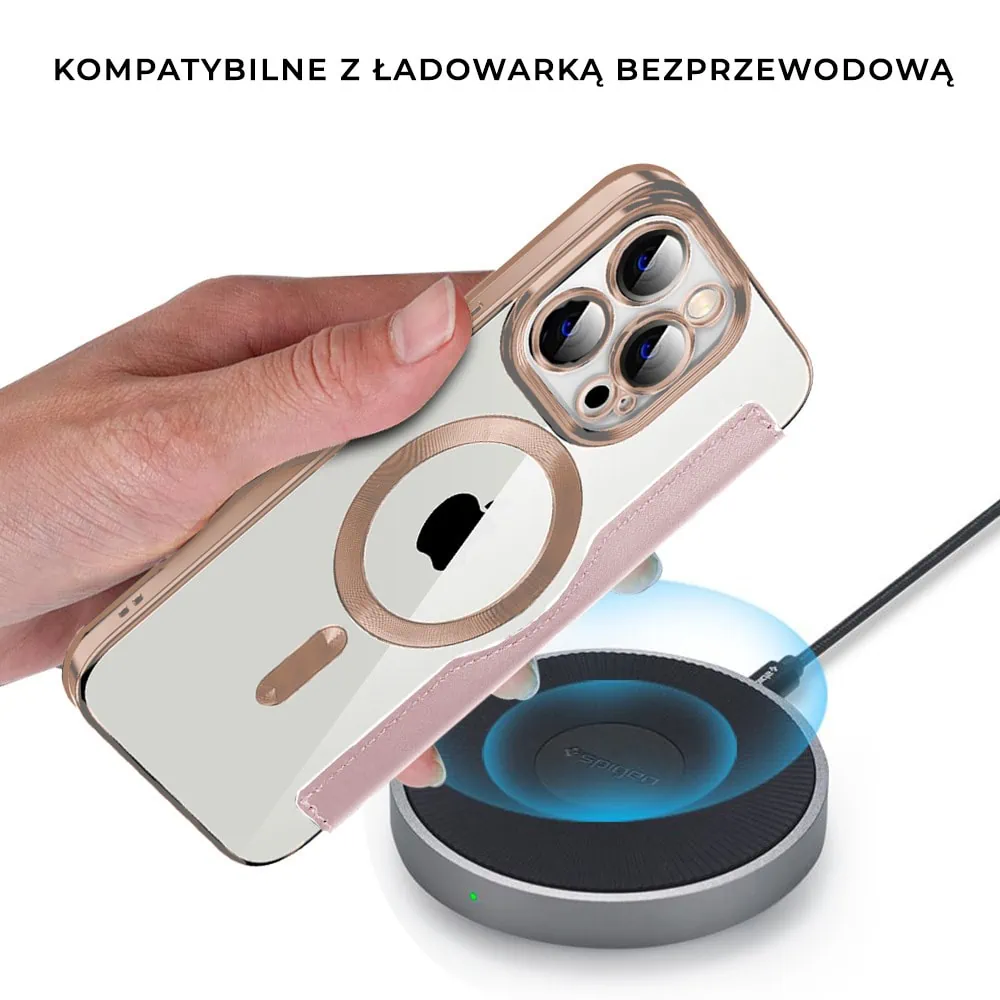 Etui do iPhone 15 Pro typu książka Book Magsafe Lens Protect, z klapką, różowe