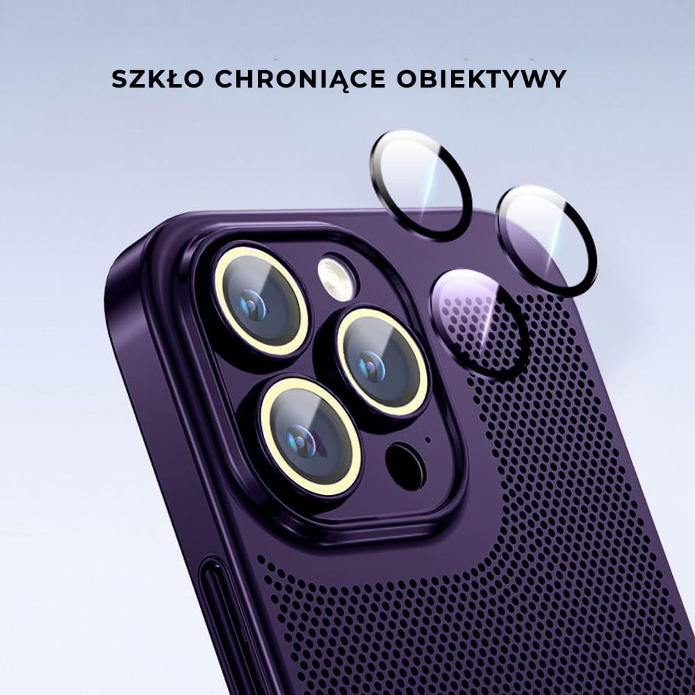 Etui do iPhone 14 Pro, oddychające, hybrydowa ochrona kamery, purpurowe