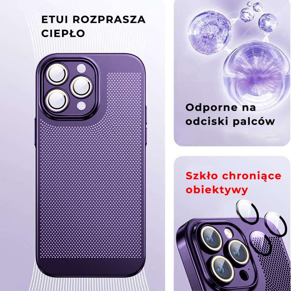 Etui do iPhone 14 Pro, oddychające, hybrydowa ochrona kamery, purpurowe