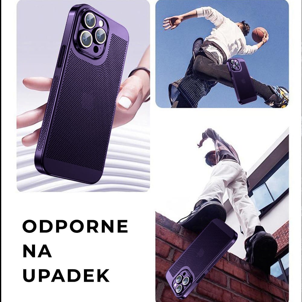 Etui do iPhone 14 Pro, oddychające, hybrydowa ochrona kamery, purpurowe