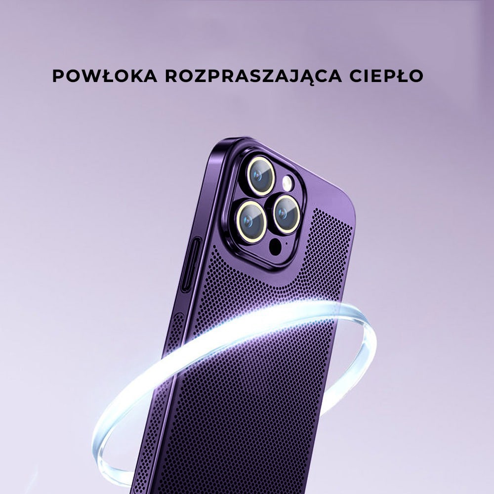 Etui do iPhone 14 Pro, oddychające, hybrydowa ochrona kamery, purpurowe
