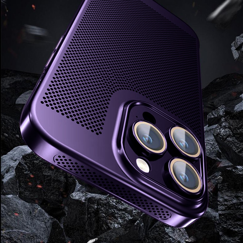 Etui do iPhone 14 Pro, oddychające, hybrydowa ochrona kamery, purpurowe