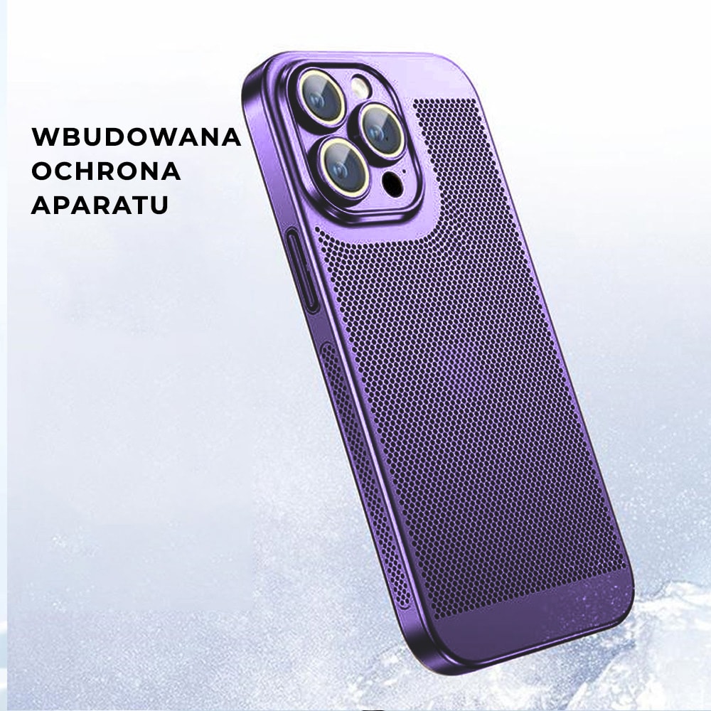 Etui do iPhone 14 Pro, oddychające, hybrydowa ochrona kamery, purpurowe