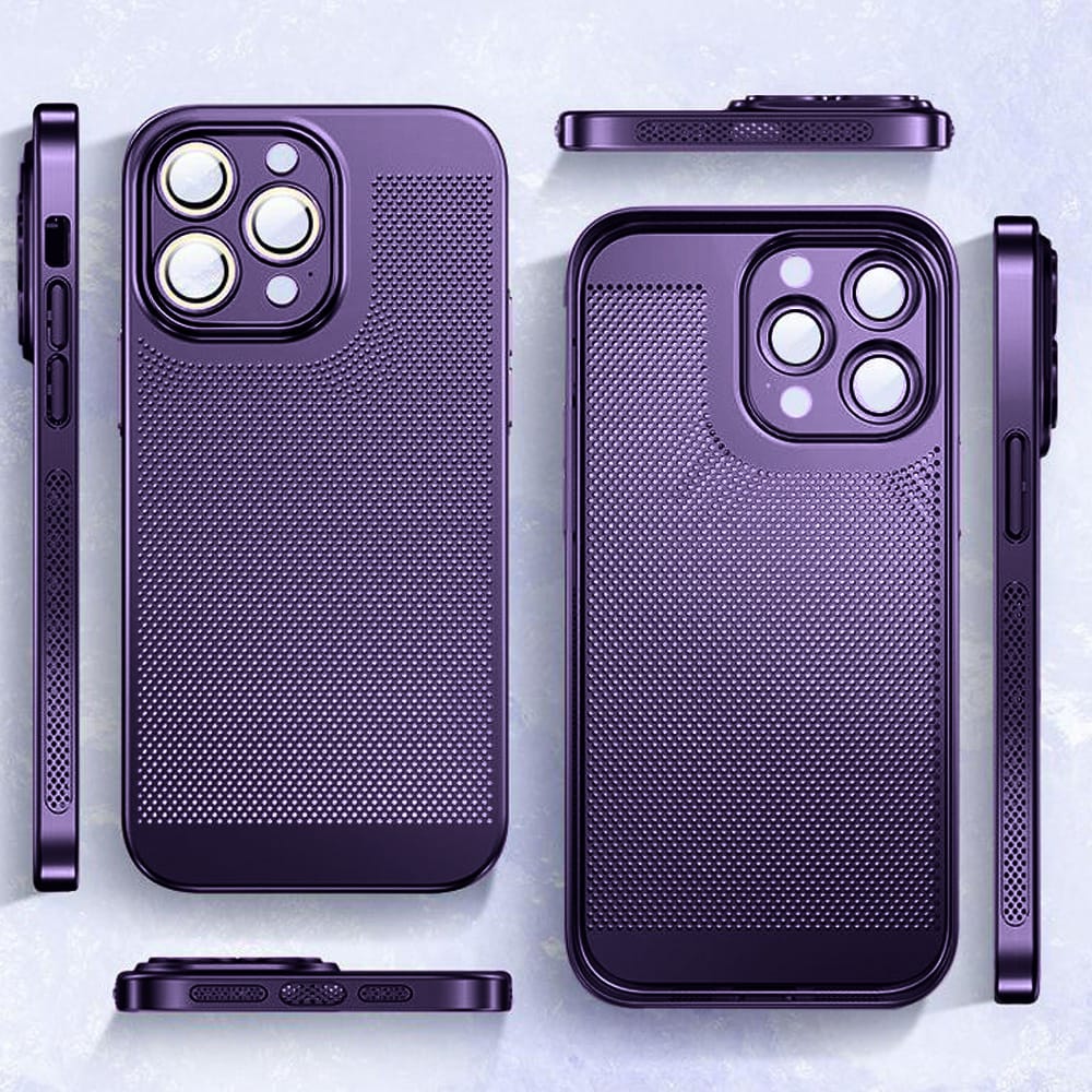 Etui do iPhone 14 Pro, oddychające, hybrydowa ochrona kamery, purpurowe