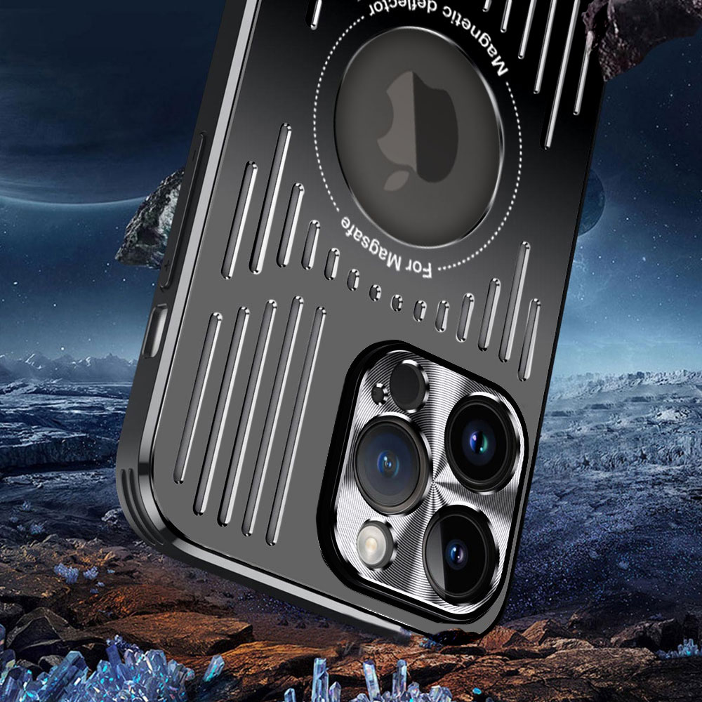 Etui do iPhone 14 Pro Max Metal Defender z osłoną aparatu, metalowe z widocznym logo, głęboka czerń