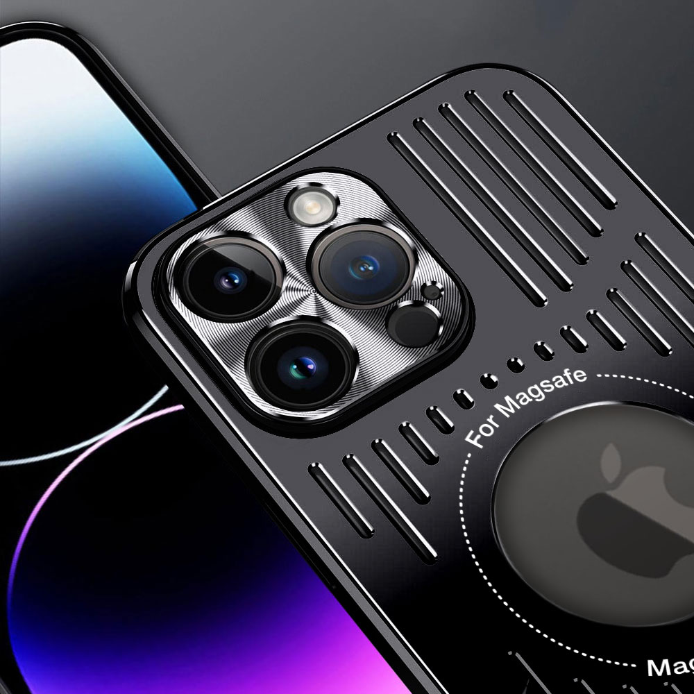 Etui do iPhone 14 Pro Max Metal Defender z osłoną aparatu, metalowe z widocznym logo, głęboka czerń