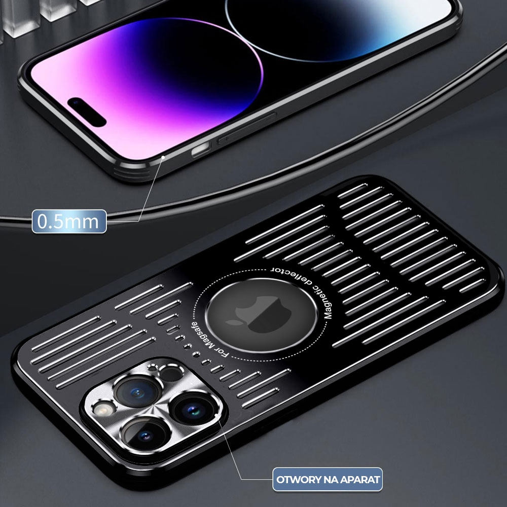 Etui do iPhone 14 Pro Max Metal Defender z osłoną aparatu, metalowe z widocznym logo, głęboka czerń