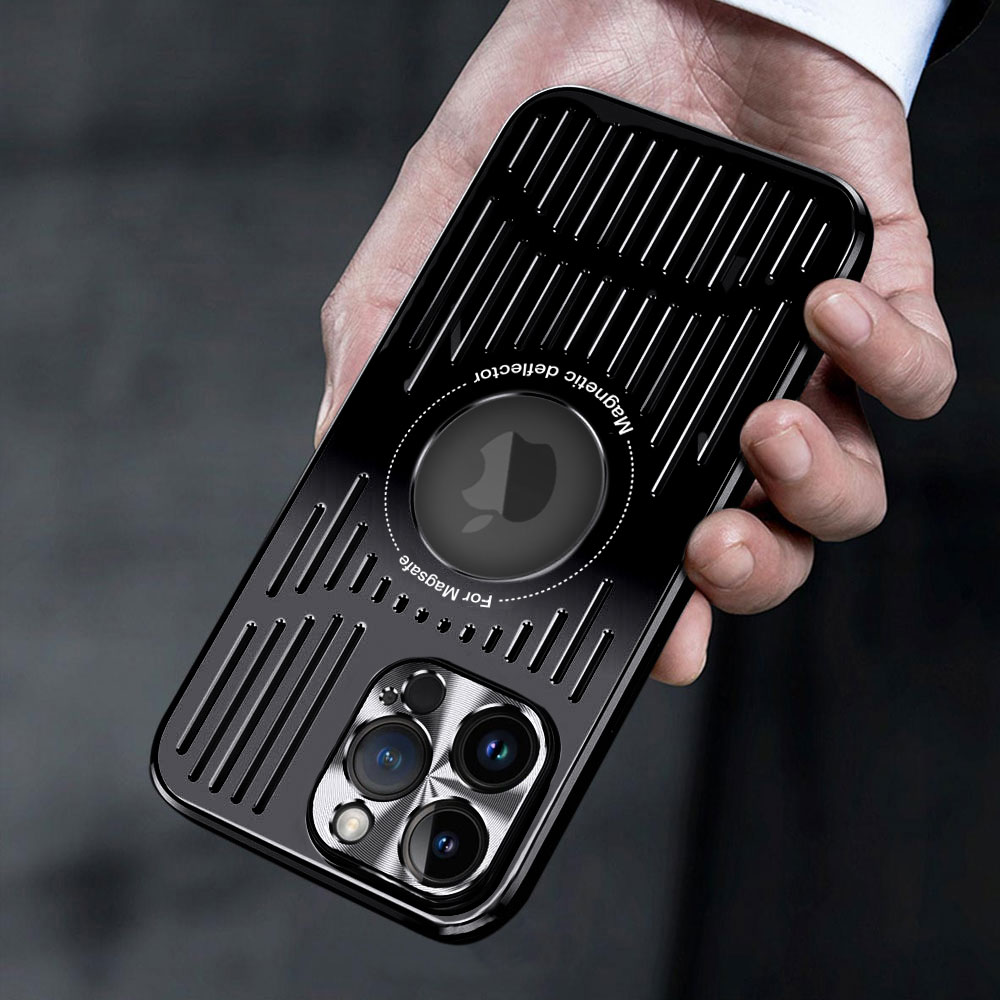 Etui do iPhone 14 Pro Max Metal Defender z osłoną aparatu, metalowe z widocznym logo, głęboka czerń