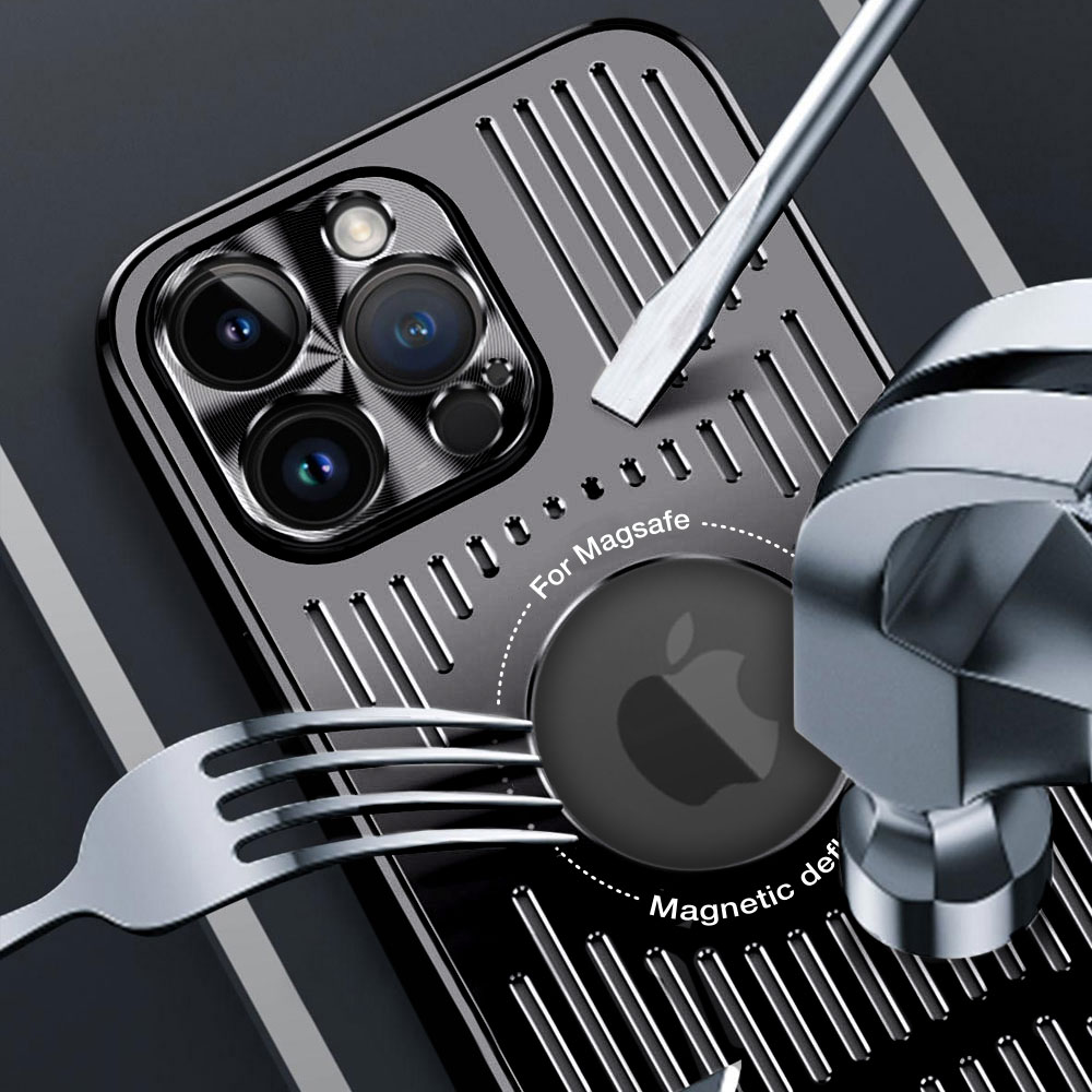 Etui do iPhone 14 Pro Max Metal Defender z osłoną aparatu, metalowe z widocznym logo, głęboka czerń