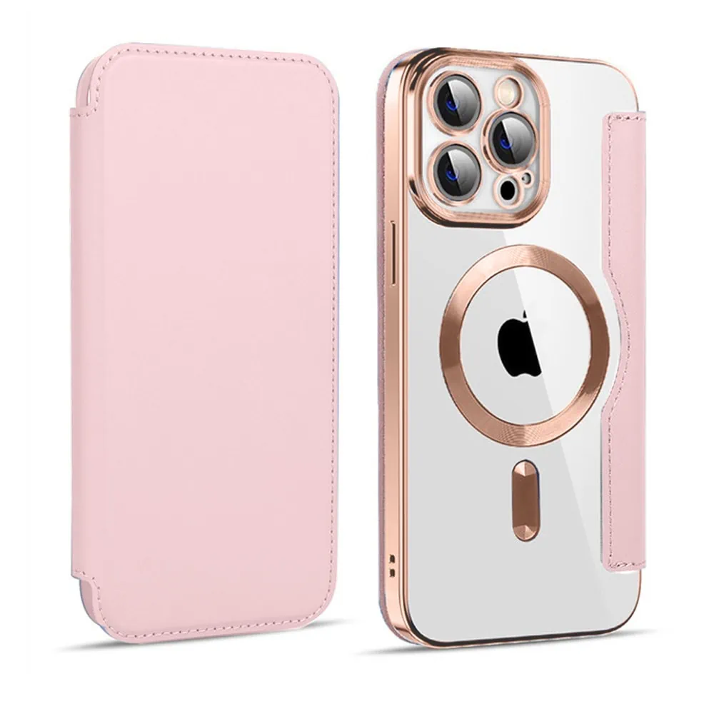 Etui do iPhone 15 Pro typu książka Book Magsafe Lens Protect, z klapką, różowe