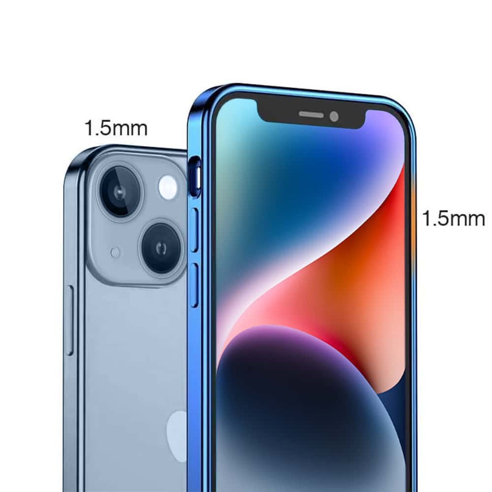 Etui do iPhone 14 JETech Simple Metallic deep blue przeźroczyste z ramką w kolorze głęboki niebieski (OUTLET)