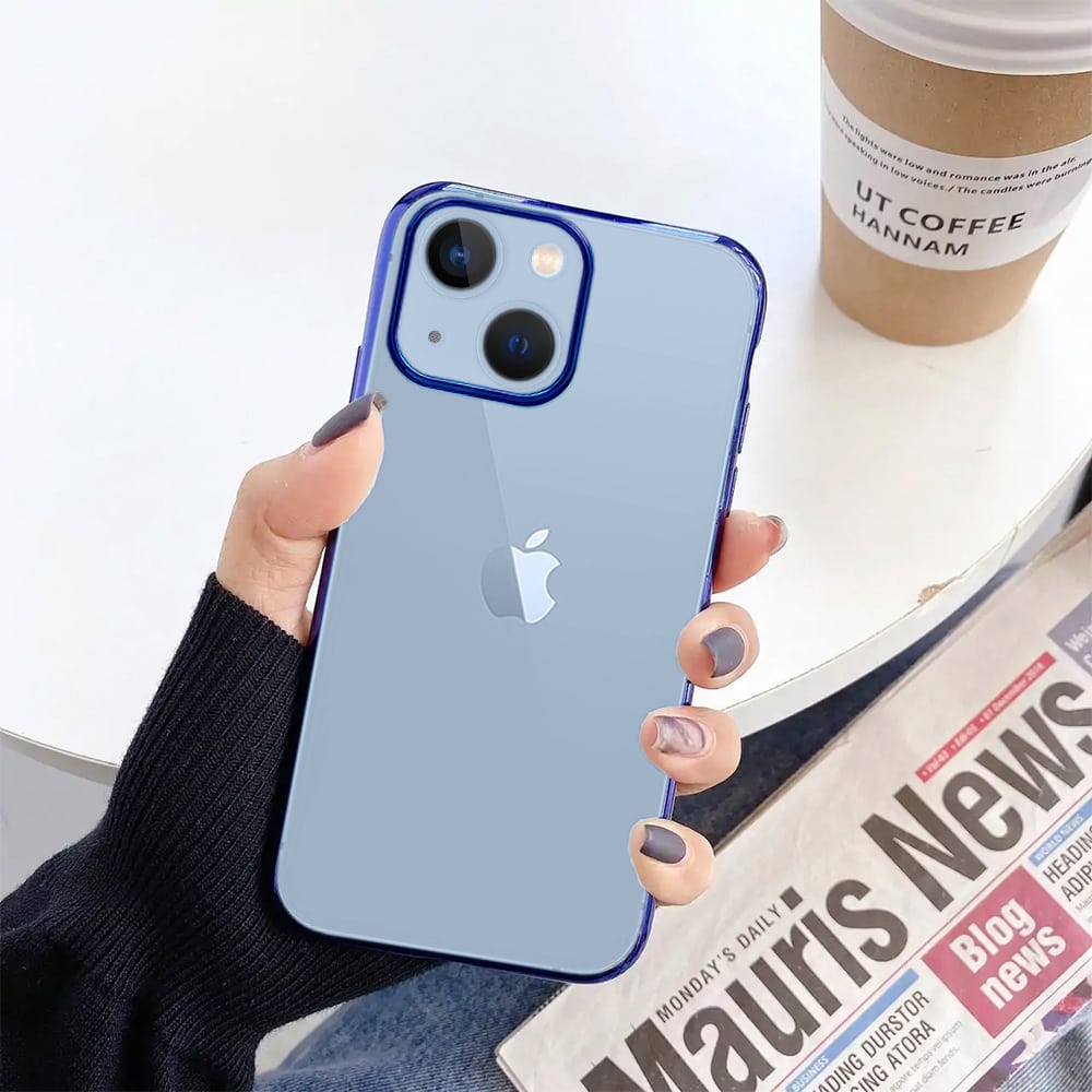 Etui do iPhone 14 JETech Simple Metallic deep blue przeźroczyste z ramką w kolorze głęboki niebieski (OUTLET)