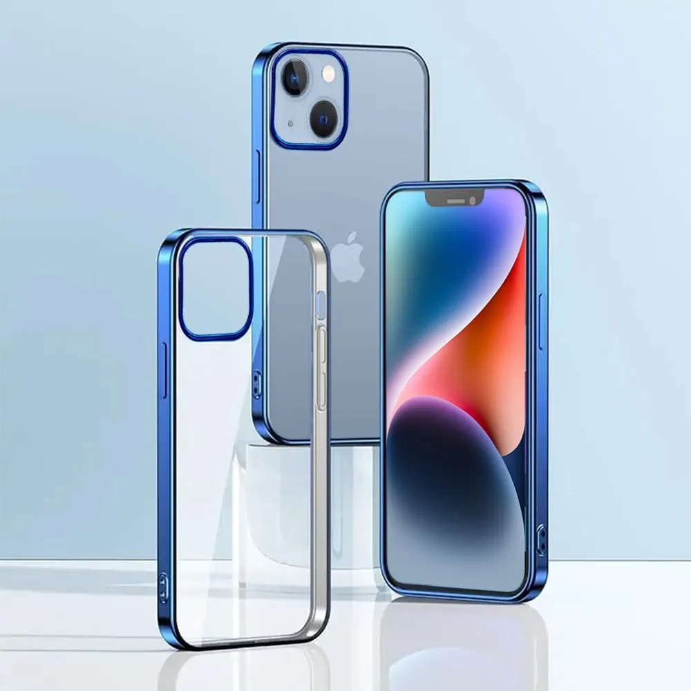 Etui do iPhone 14 JETech Simple Metallic deep blue przeźroczyste z ramką w kolorze głęboki niebieski (OUTLET)
