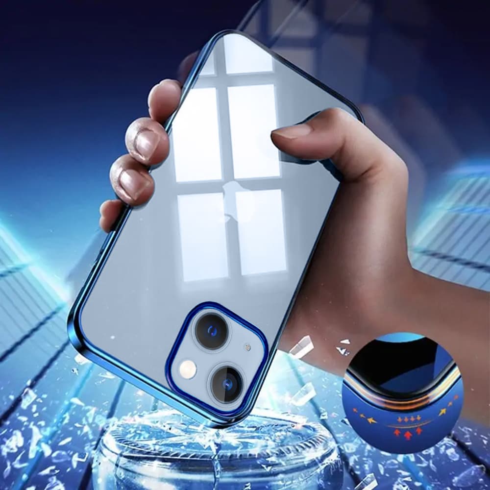 Etui do iPhone 14 JETech Simple Metallic deep blue przeźroczyste z ramką w kolorze głęboki niebieski (OUTLET)