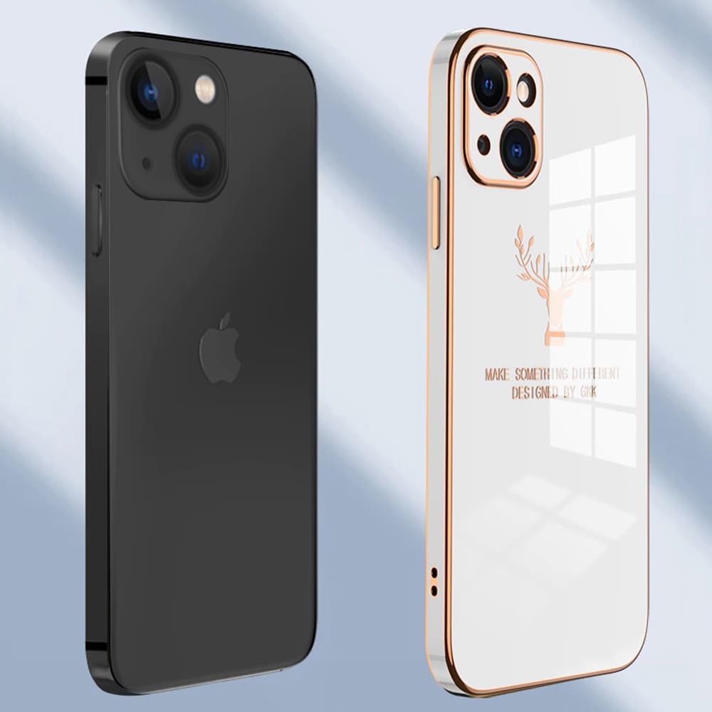 SURPHY do iPhone 13 Mini z nadrukiem, białe alabastrowe ze złotą ramką