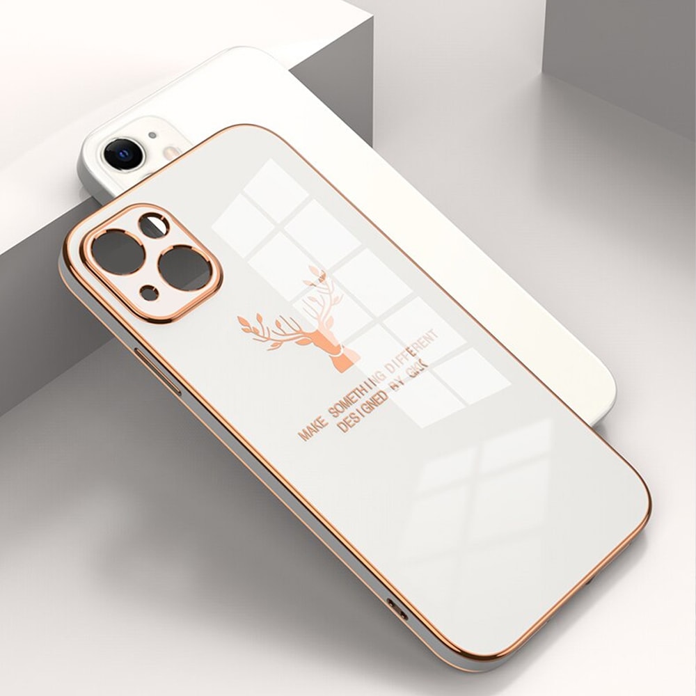 SURPHY do iPhone 13 Mini z nadrukiem, białe alabastrowe ze złotą ramką