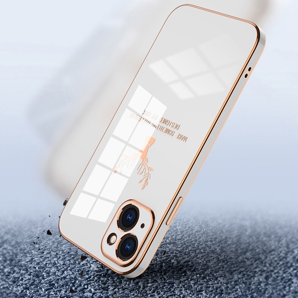 SURPHY do iPhone 13 Mini z nadrukiem, białe alabastrowe ze złotą ramką