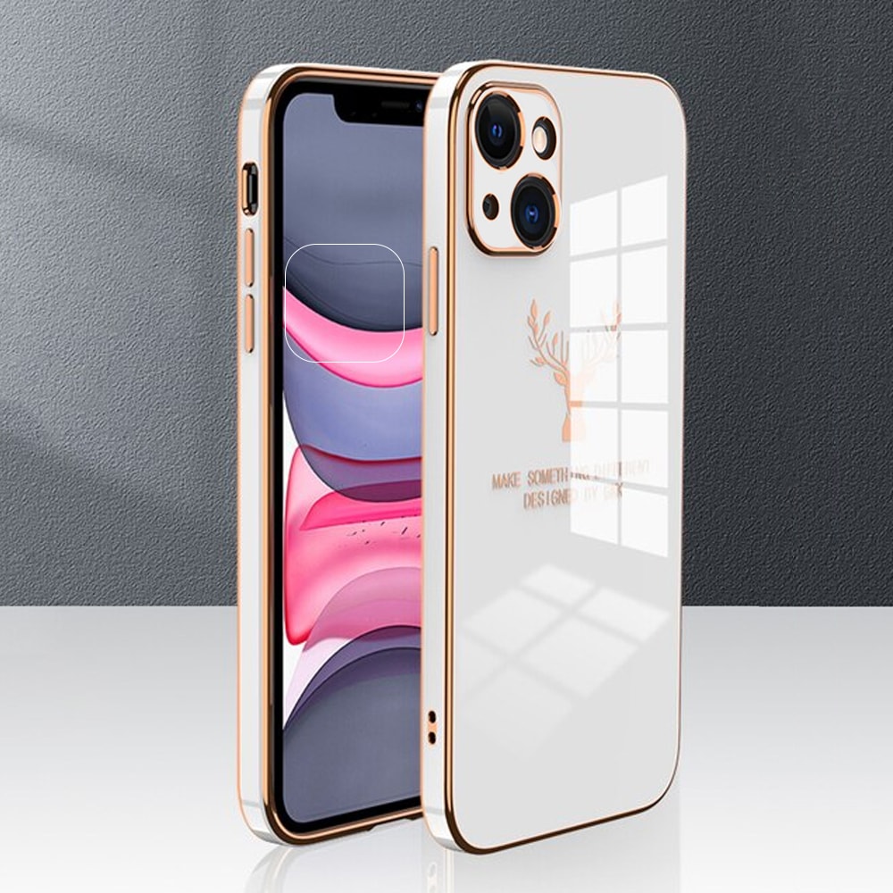 SURPHY do iPhone 13 Mini z nadrukiem, białe alabastrowe ze złotą ramką