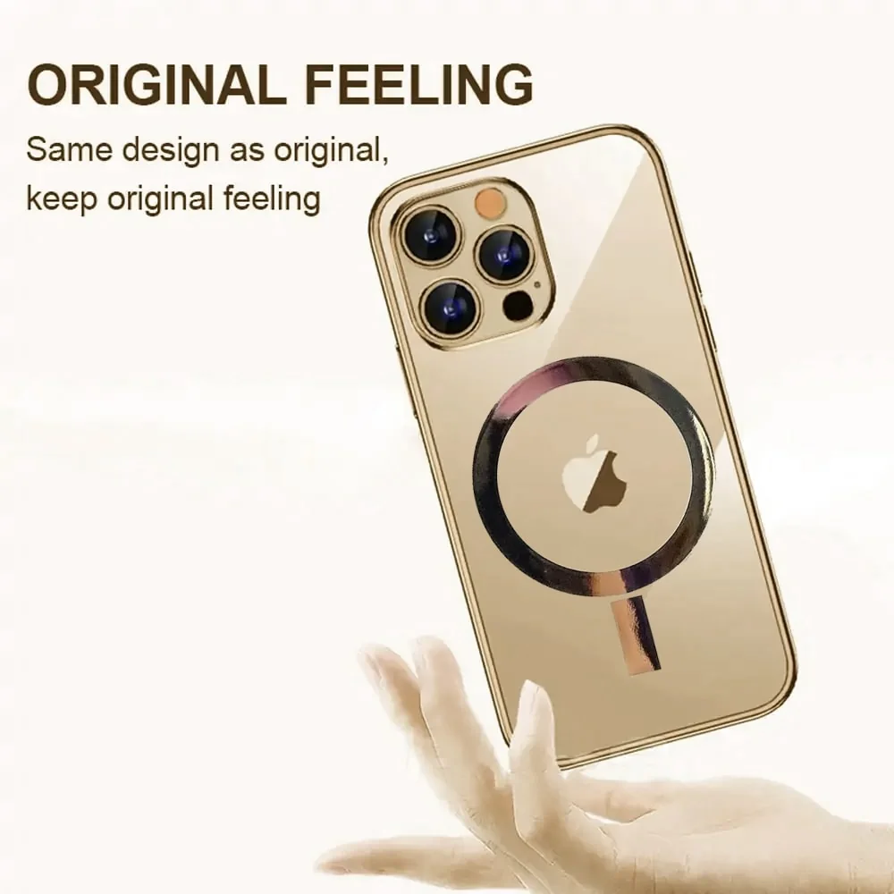 Etui do iPhone 14 Pro premium golden MagSafe z osłoną kamery, złote (OUTLET)