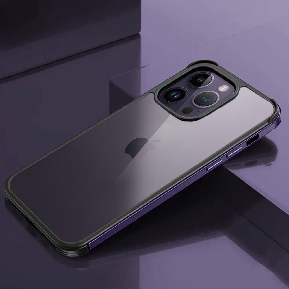 Etui do iPhone 14 Pro Max krystaliczny tył z metalową ramką, trwałe, eleganckie Sulada oryginal, purpurowe