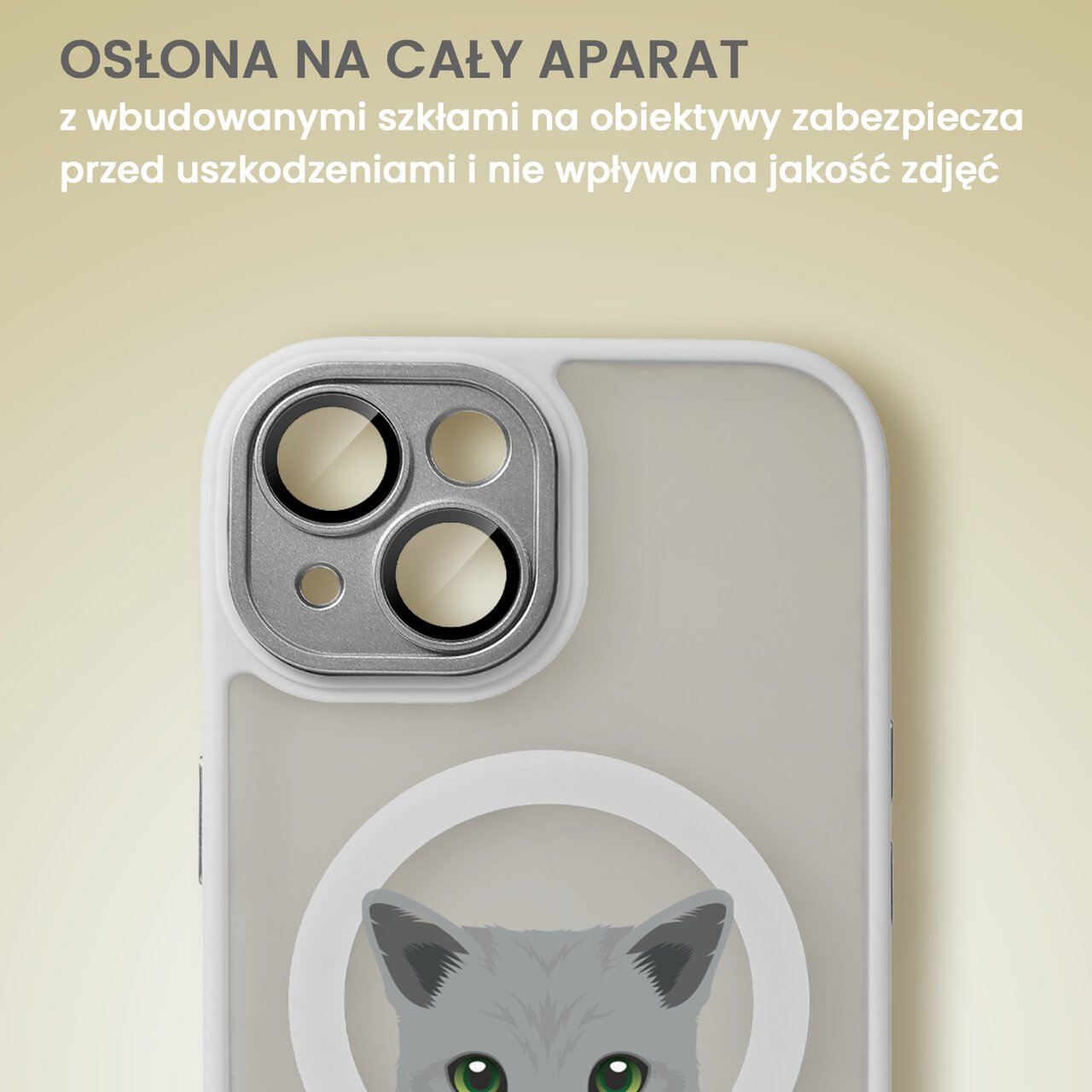 Etui do iPhone 14 Color Flush z Magsafe, z osłoną aparatu, kot brytyjski, popielate