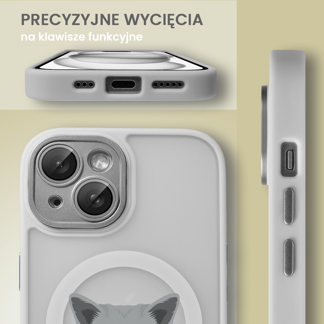 Etui do iPhone 14 Color Flush z Magsafe, z osłoną aparatu, kot brytyjski, popielate