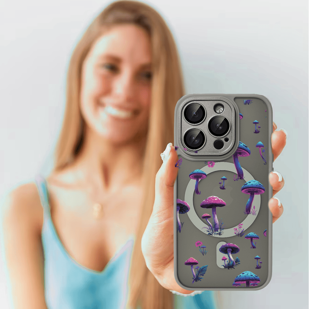 Etui do iPhone 15 Pro Max Color Flush z Magsafe, z osłoną aparatu, z nadrukiem magiczne grzybki, tytanowe