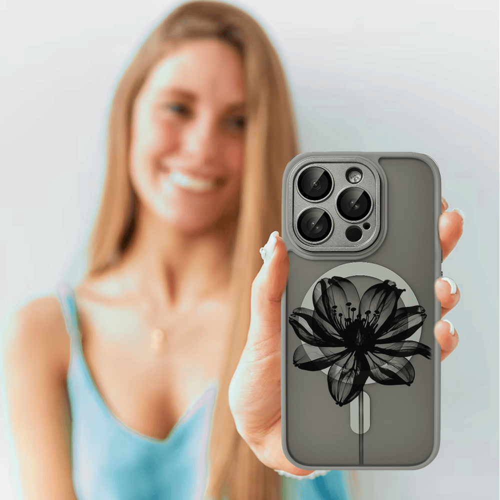 Etui do iPhone 15 Pro Color Flush z Magsafe, z osłoną aparatu, z nadrukiem czarny kwiat, tytanowe