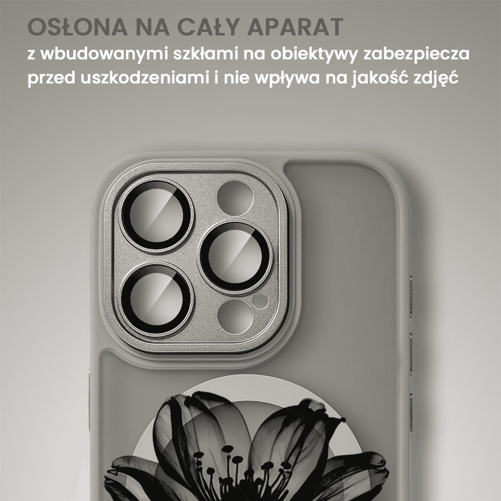 Etui do iPhone 15 Pro Color Flush z Magsafe, z osłoną aparatu, z nadrukiem czarny kwiat, tytanowe