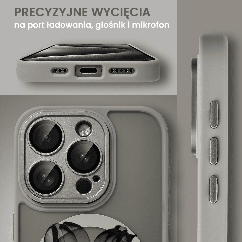 Etui do iPhone 15 Pro Color Flush z Magsafe, z osłoną aparatu, z nadrukiem czarny kwiat, tytanowe