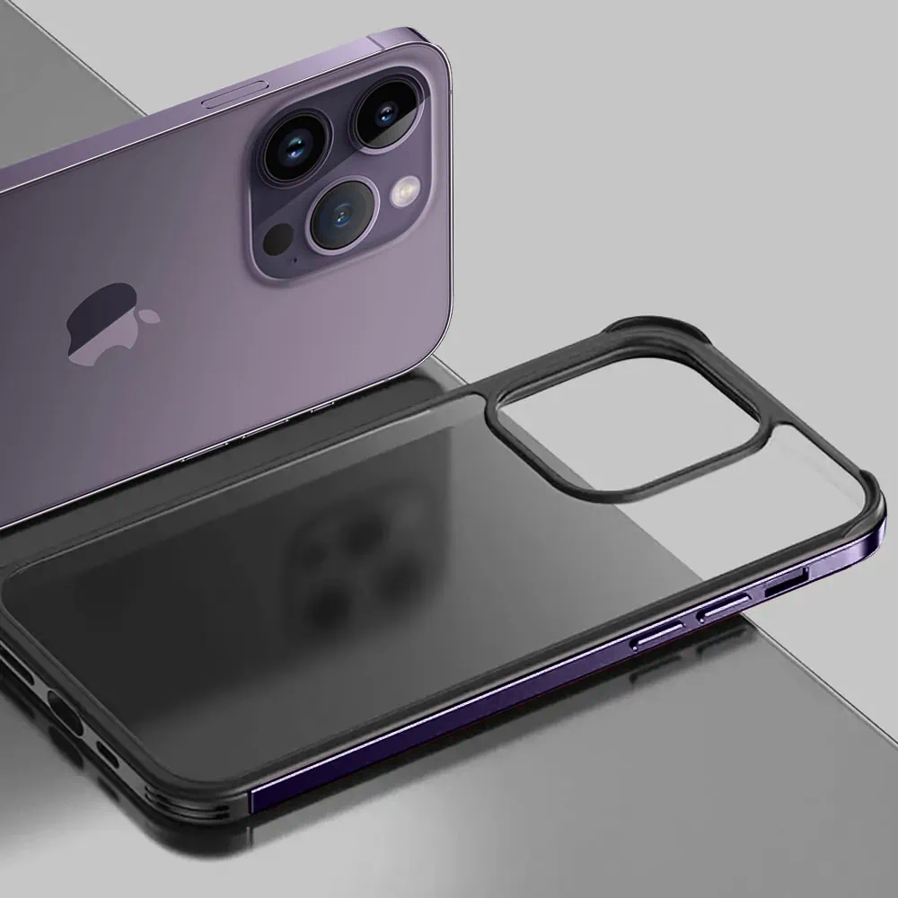 Etui do iPhone 14 Pro Max krystaliczny tył z metalową ramką, trwałe, eleganckie Sulada oryginal, purpurowe