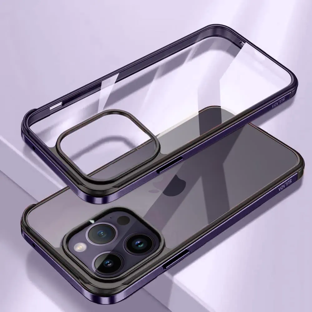 Etui do iPhone 14 Pro Max krystaliczny tył z metalową ramką, trwałe, eleganckie Sulada oryginal, purpurowe