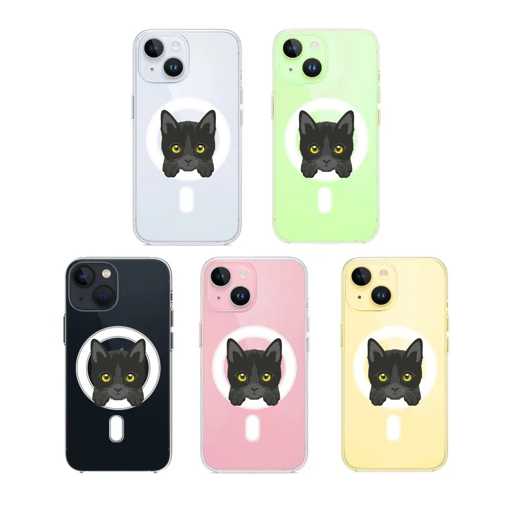 Etui do iPhone 15 Plus, twardy tył, kot bombajski, przeźroczyste