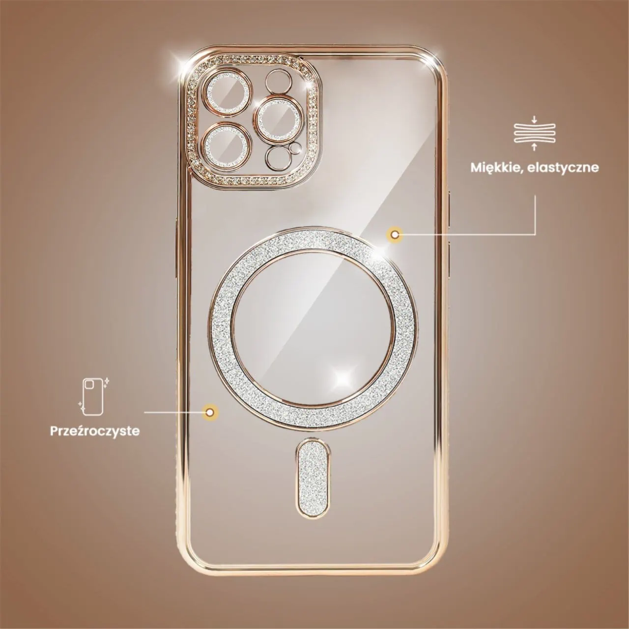 Etui do iPhone 12 Pro Diadem Glow, błyszczące z MagSafe, przeźroczyste, złote