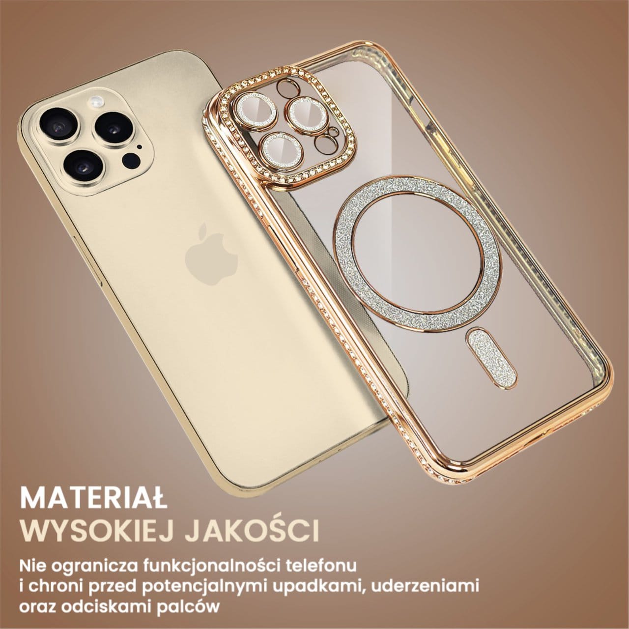 Etui do iPhone 12 Pro Diadem Glow, błyszczące z MagSafe, przeźroczyste, złote