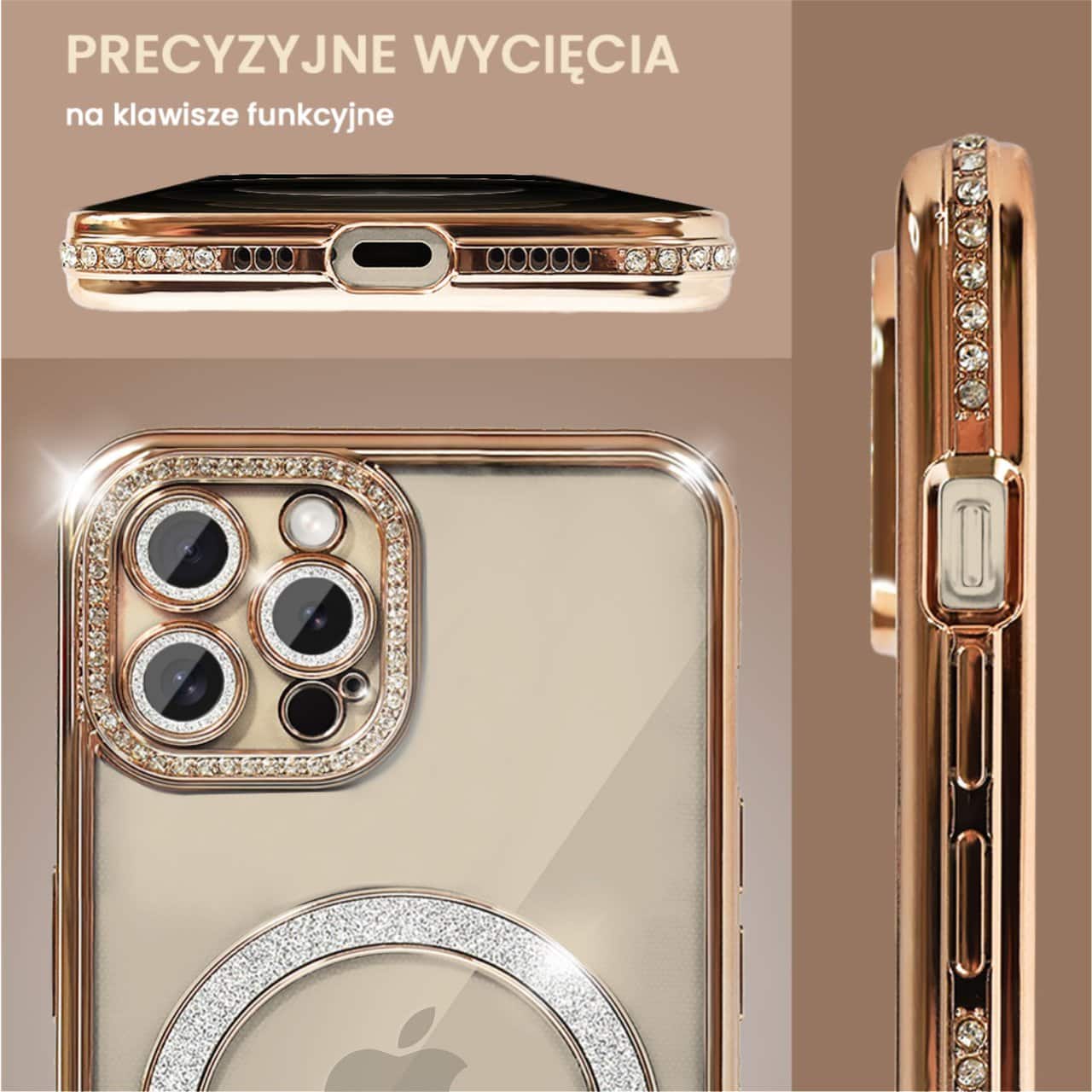 Etui do iPhone 12 Pro Diadem Glow, błyszczące z MagSafe, przeźroczyste, złote