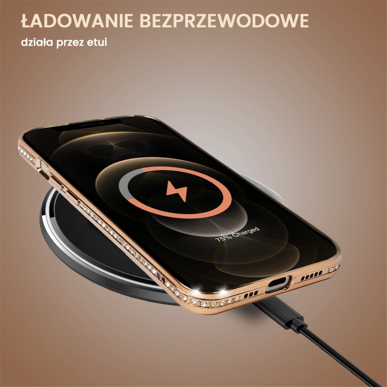 Etui do iPhone 12 Pro Diadem Glow, błyszczące z MagSafe, przeźroczyste, złote