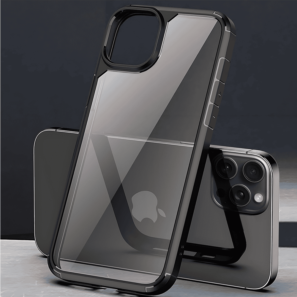 Etui do iPhone 12 Pro, przeźroczyste, matowe boki, twardy tył, czarne