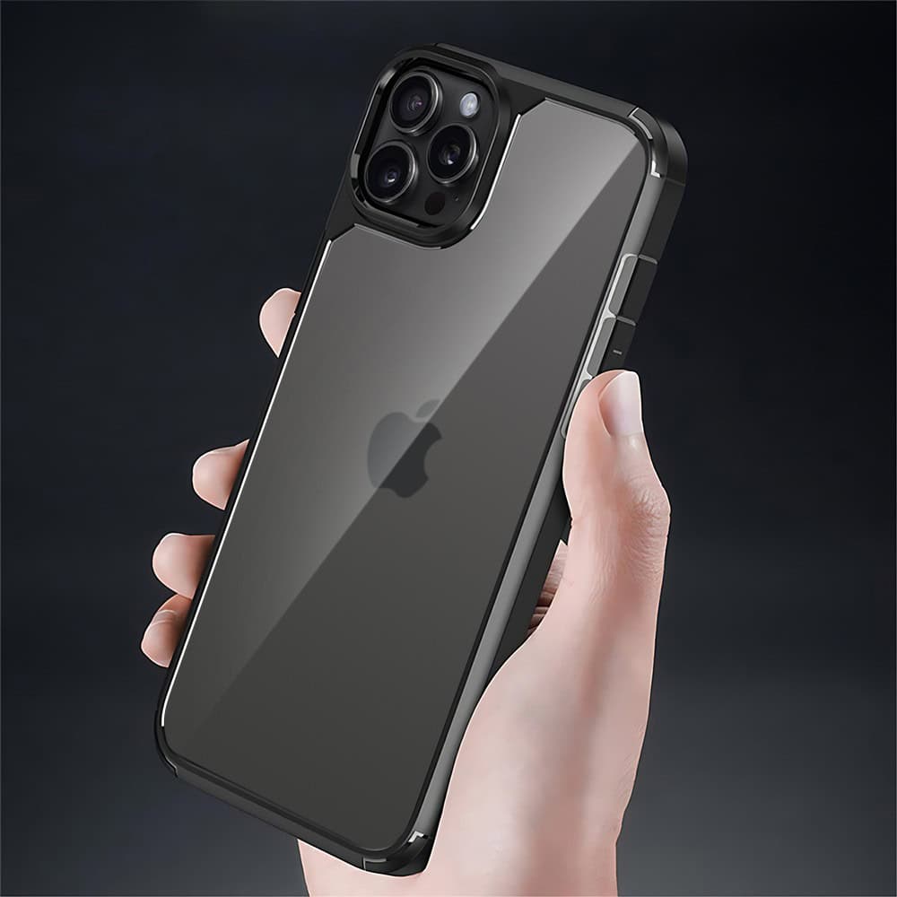 Etui do iPhone 12 Pro, przeźroczyste, matowe boki, twardy tył, czarne