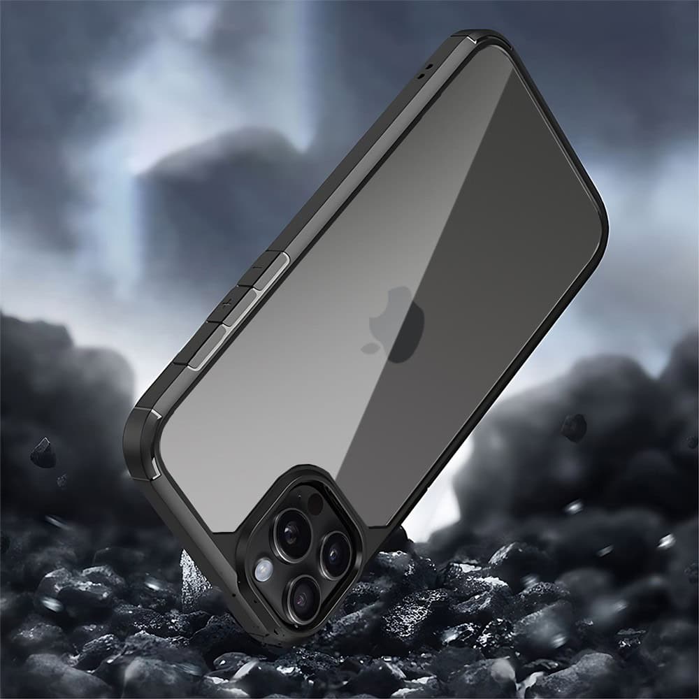 Etui do iPhone 12 Pro, przeźroczyste, matowe boki, twardy tył, czarne