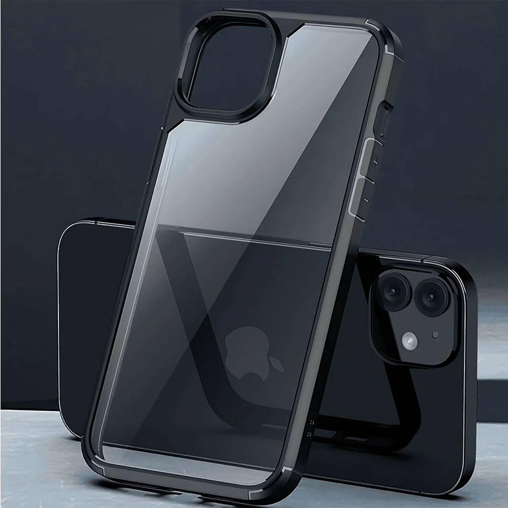 Etui do iPhone 12, przeźroczyste, matowe boki, twardy tył, czarne