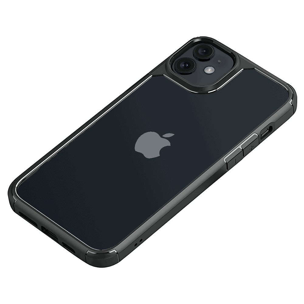 Etui do iPhone 12, przeźroczyste, matowe boki, twardy tył, czarne