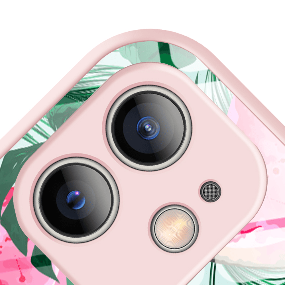 Etui do iPhone 12, szklany tył, osłona kamery, arbuzowa fantazja, łososiowe