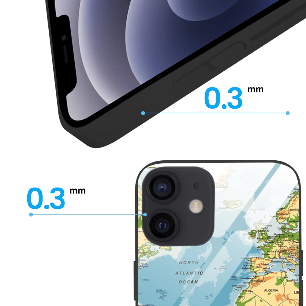 Etui do iPhone 12, szklany tył, mapa świata, czarne