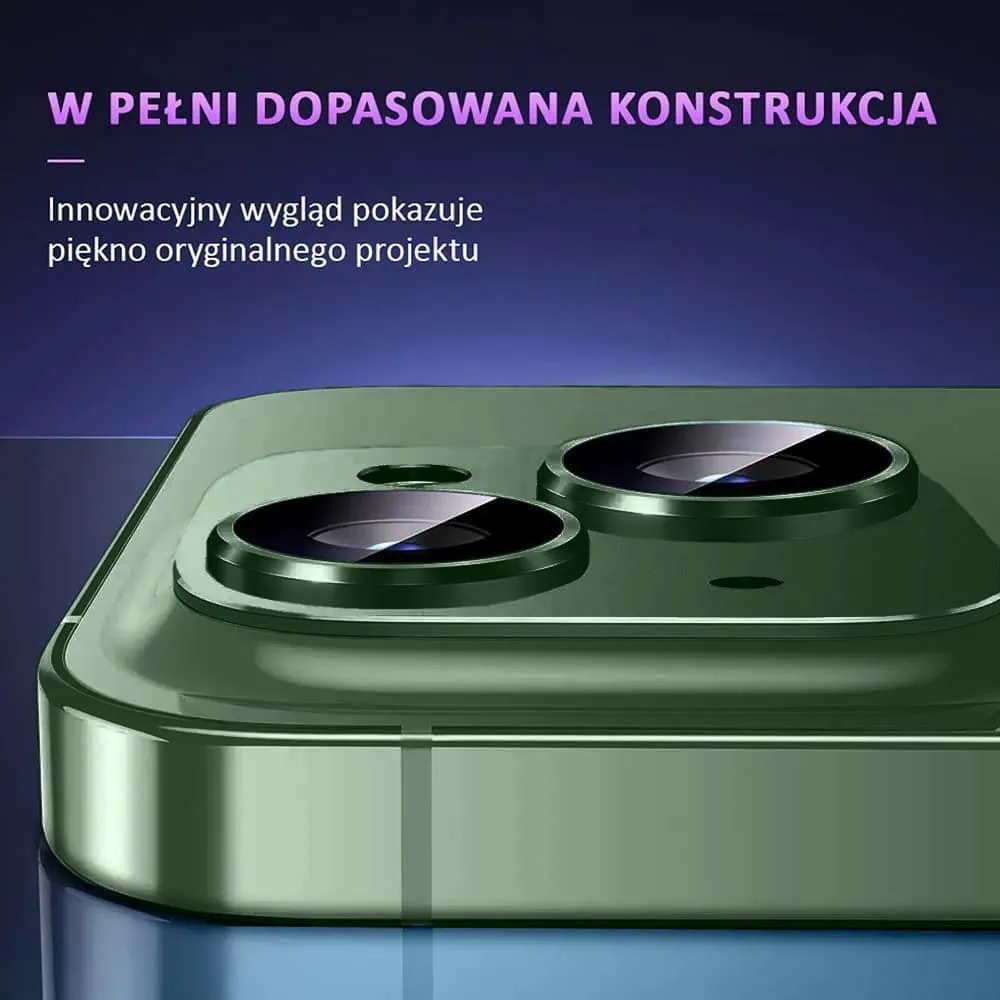 iPhone 13 Mini gładka metalowa osłona na cały aparat, wbudowane szkła 9H, zielona