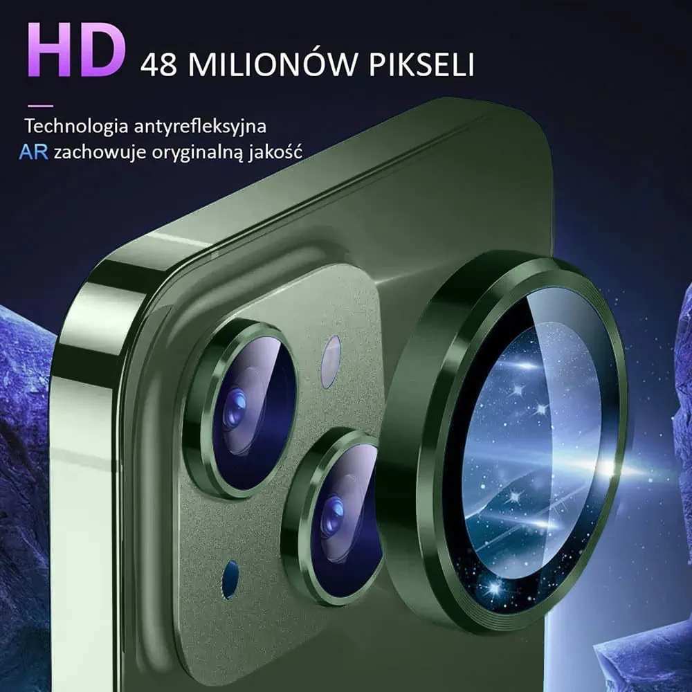 iPhone 13 Mini gładka metalowa osłona na cały aparat, wbudowane szkła 9H, zielona